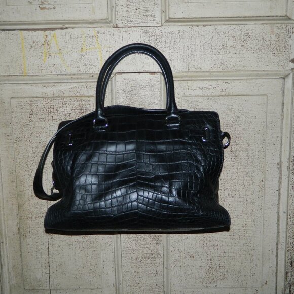 Michael Kors Black Faux Crocodile Embossed Print Handbag Purse - Picture 3 of 11